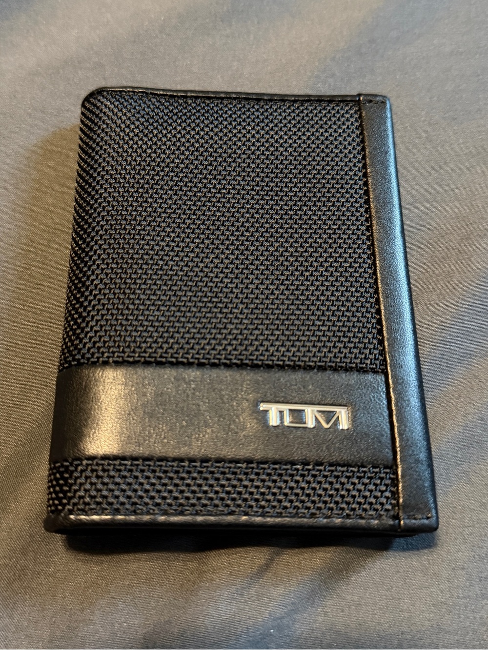 Tumi Black Nylon and Leather Card Holder with Silver Logo